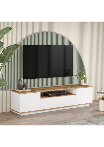 Delphin 180 cm Raflı Kapaklı Tv Ünitesi DLP7-AW Çam-Beyaz