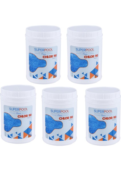 SPP Superpool Superchlor 90 TB %90 Premium Tablet Klor 1 KG 5 Adet Havuz Kimyasalı