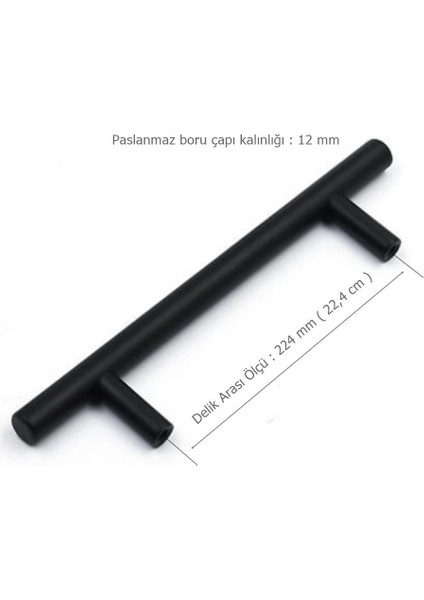 Alüminyum Paslanmaz Mat Siyah 224 mm Mobilya Kulp Çap:12 mm fiyatları
