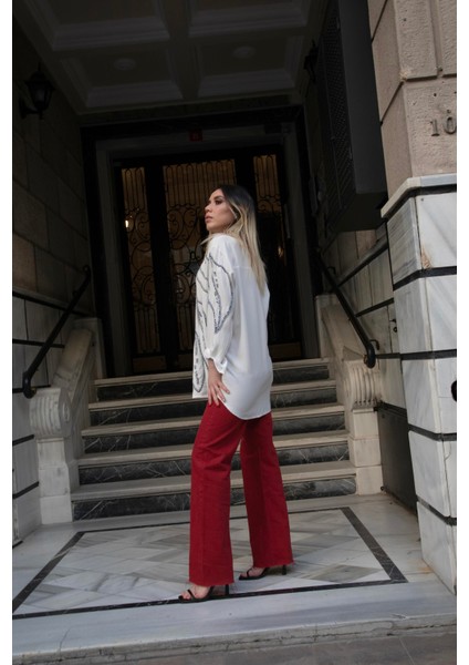 Kadın Parlak Pul Işlemeli Keten Gömlek fiyatları