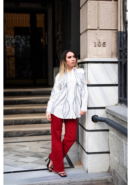 Kadın Parlak Pul Işlemeli Keten Gömlek fırsatları