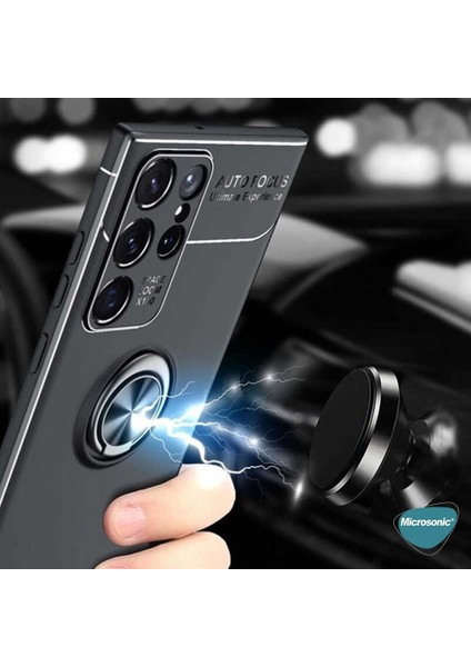 Samsung Galaxy S23 Ultra Kılıf Kickstand Ring Holder Siyah Mavi
