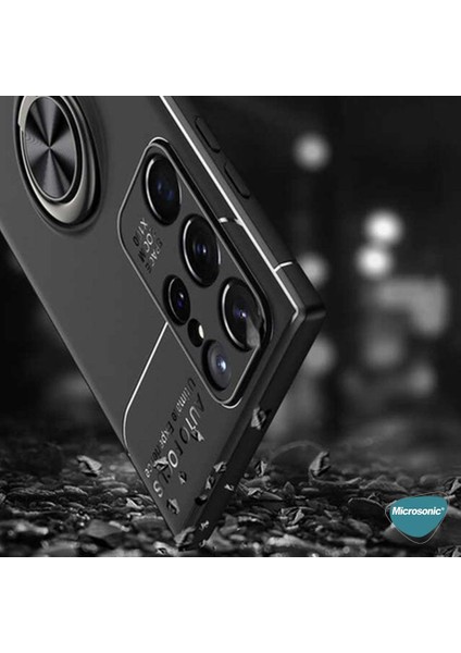 Samsung Galaxy S23 Ultra Kılıf Kickstand Ring Holder Siyah Mavi