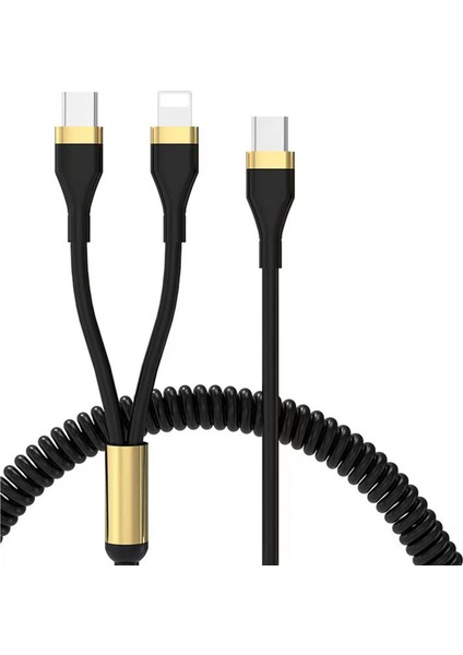 USB C-Çok Şarj Kablosu 2'si 1 Arada Type-C-Usb-C/ Yıldırım Kablosu Pd Ada - Siyah (Yurt Dışından)