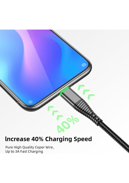 USB C Tipi Kablo Şarj Cihazı 3A Qc3.0 Hızlı Şarj Mikro USB Telefon Ücreti - Mavi (Yurt Dışından)