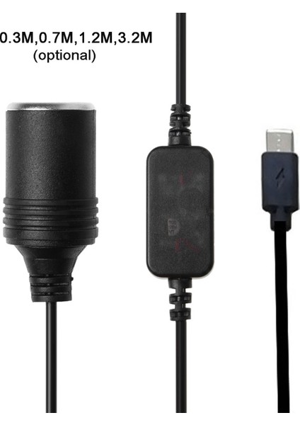 USB C 5V Type Erkek 12V 8W Araba Sigara Soketi Güç Kaynağı Kablosu - Siyah (Yurt Dışından)