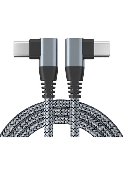 USB C USB C Kablosu 60W/3A Hızlı Şarj USB Type'ye C Kordonu Çift 90 ° - Gri (Yurt Dışından)