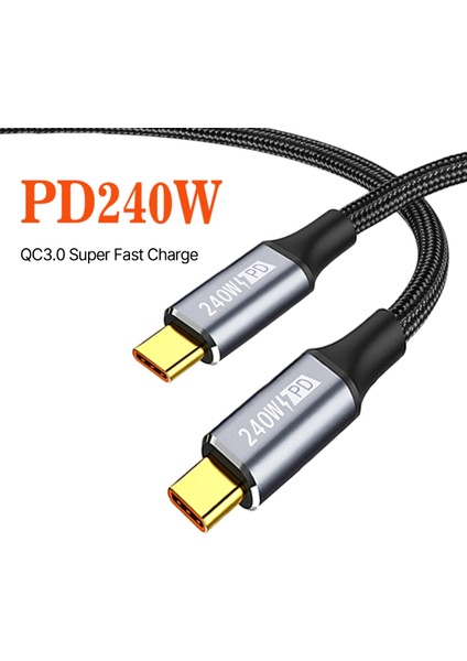 Qc3.0 Pd 240W USB C USB Type Kablosu Pd 240W Hızlı Şarj Kablosu - Siyah (Yurt Dışından)