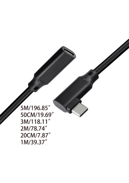 90 Derece USB C Uzatma Kablosu Dik Açısı USB 3.1 Type Erkek/kadın - Siyah (Yurt Dışından)