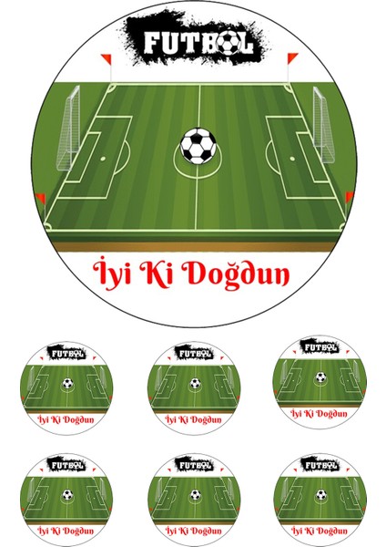 Yenilebilir Pasta Resmi Futbol Modeli Pirinç Kağıdından 6-8-10 Kişilik Pastaya Uygun 16 cm