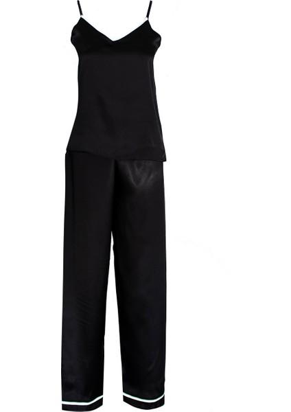Siyah Beyaz Biyeli Askılı Pijama Takımı