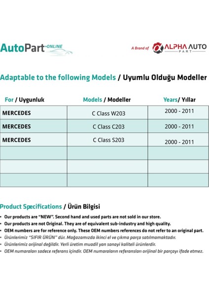 Alpha Auto Part  Mercedes C Class W203,C203,S203 Için Orta Konsol Perdesi