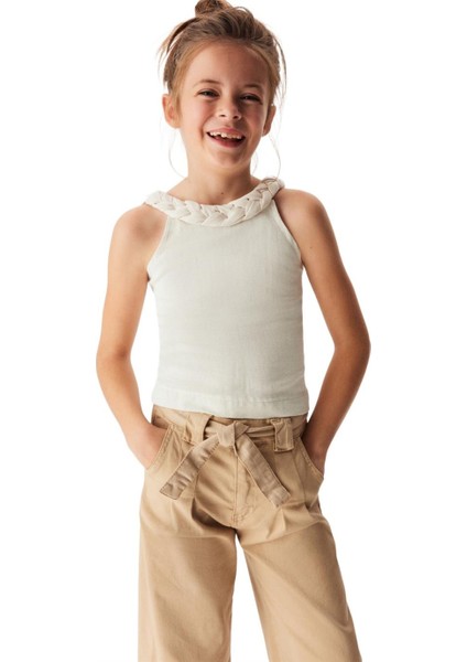 Kız Çocuk Kemerli Bol Paça Pantolon 54707 Taş Rengi fiyatları