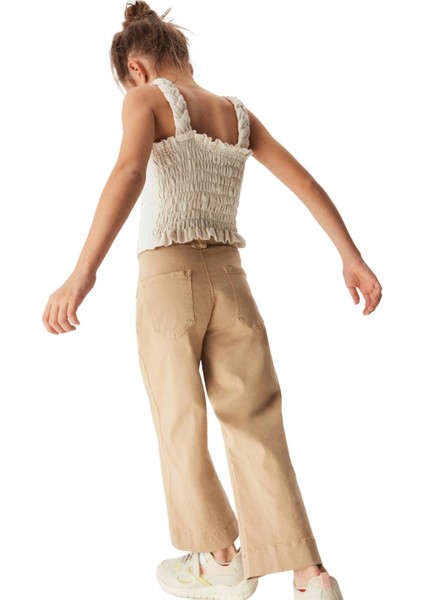 Kız Çocuk Kemerli Bol Paça Pantolon 54707 Taş Rengi modelleri