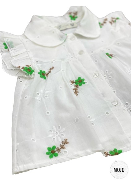 Mojo Kız Çocuk Çiçek İşlemeli Güpür Gömlek 35472 Ekru-Yeşil indirimleri