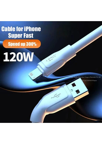 Ata Elektronik 2 Metre 6 Amper Kalın 120W iPhone 13 Pro Max 14 12 11 Mini 8 7 Xr x Xs 6 Kablo Fast Hızlı Şarj Ios  Cep Telefonu Şarj  USB Kablosu   2mt 6A