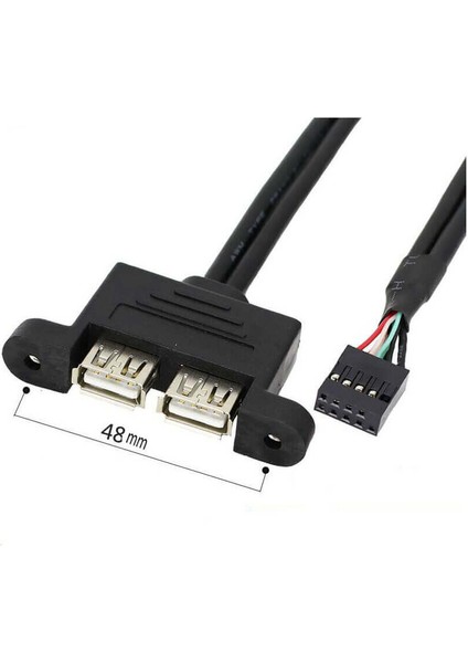 9 Pin Anakark Jumper Soketi To 2x USB A Dişi Panel Tipi Kablo - 30CM