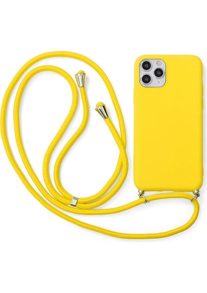 iPhone 11 ile Uyumlu Ipli Boyun Askılı Silikon Kılıf Kadife Iç Yüzeyli Epiphany Kılıf Sarı