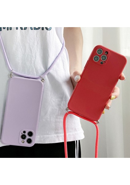iPhone 11 ile Uyumlu Ipli Boyun Askılı Silikon Kılıf Kadife Iç Yüzeyli Epiphany Kılıf Pembe