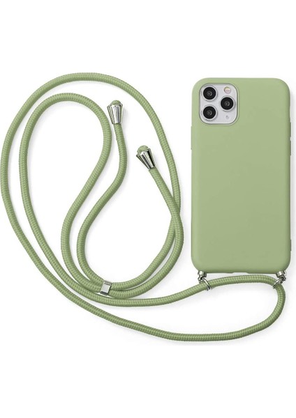 iPhone 13 Pro Max ile Uyumlu Ipli Boyun Askılı Silikon Kılıf Kadife Iç Yüzeyli Epiphany Kılıf Yeşil