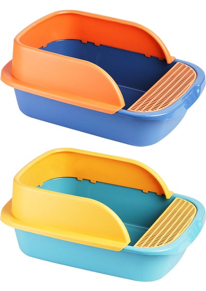 2x Pet Kedi Çöp Kutusu Çerçeveli Taşınabilir Tepsisi Sandbox Keden Tuvalet Mavi Yeşil (Yurt Dışından)