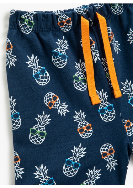 Ananas Baskılı Şort Beli Bağlamalı