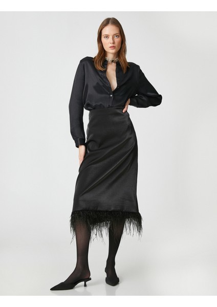 Melis Ağazat XKoton - Tüy Detaylı Saten Midi Etek fiyatları