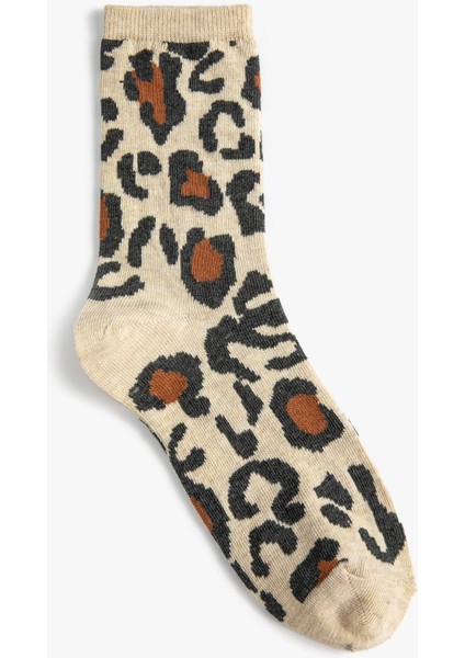Leopar Desenli Soket Çorap