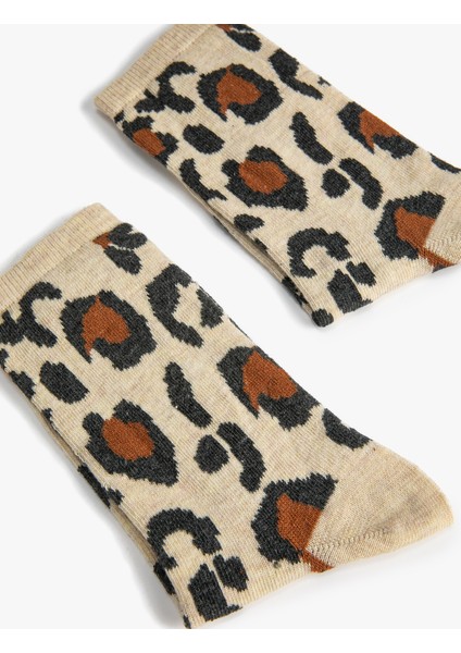 Leopar Desenli Soket Çorap