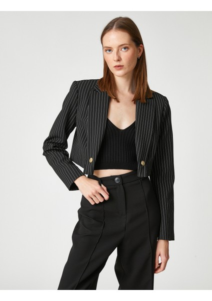 Crop Blazer Ceket Düğme Detaylı