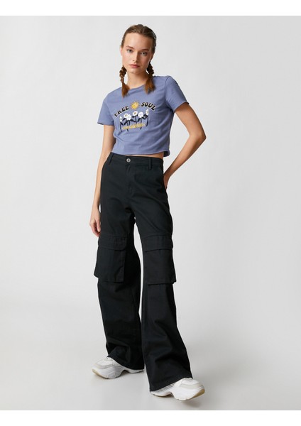 Crop Tişört Baskılı Bisiklet Yaka Kısa Kollu fiyatları