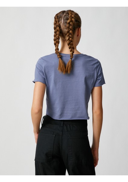 Crop Tişört Baskılı Bisiklet Yaka Kısa Kollu fırsatları