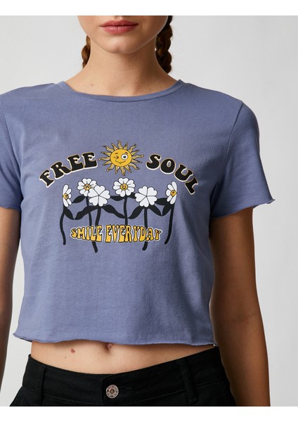 Crop Tişört Baskılı Bisiklet Yaka Kısa Kollu indirimleri