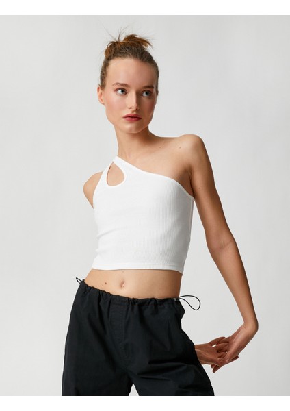 Crop Atlet Tek Omuz Pencere Detaylı Fitilli fiyatları