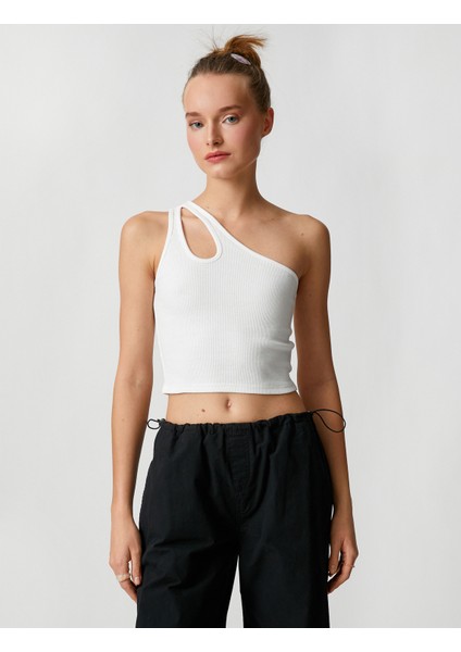 Crop Atlet Tek Omuz Pencere Detaylı Fitilli modelleri