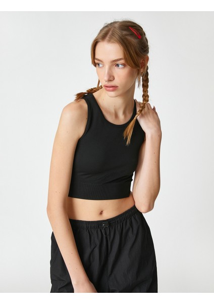 Crop Atlet Basic Bisiklet Yaka Kolsuz Fitilli