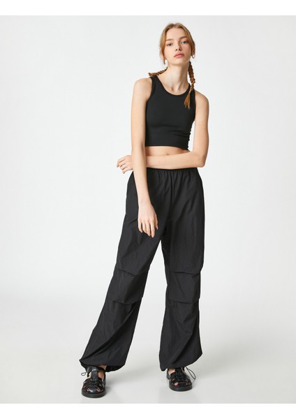Crop Atlet Basic Bisiklet Yaka Kolsuz Fitilli