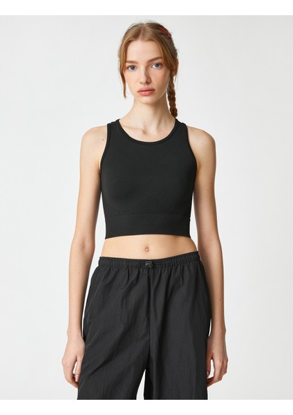 Crop Atlet Basic Bisiklet Yaka Kolsuz Fitilli