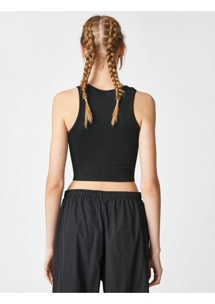 Crop Atlet Basic Bisiklet Yaka Kolsuz Fitilli