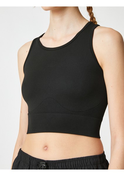 Crop Atlet Basic Bisiklet Yaka Kolsuz Fitilli