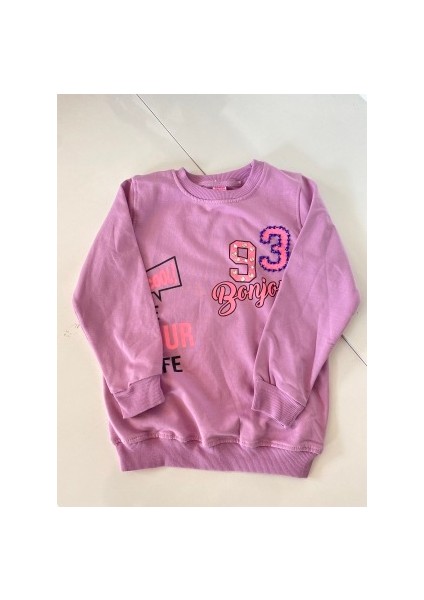 Açık Mor Baskılı Bilekleri ve Beli Lastikli Sweatshirt