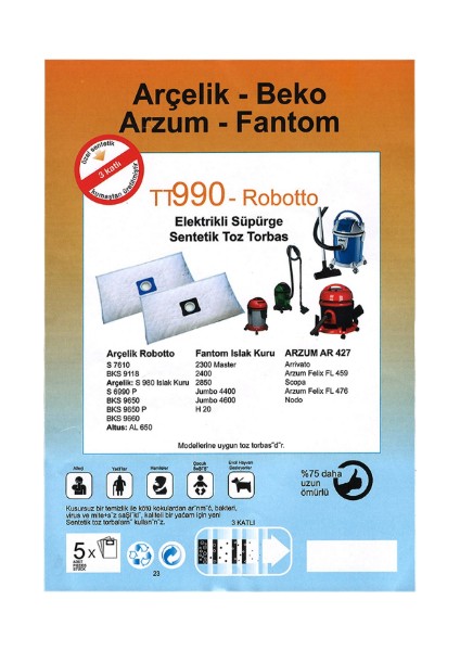 Elektrikli Süpürge Toz Torbası Arçelik S 6990 fiyatları