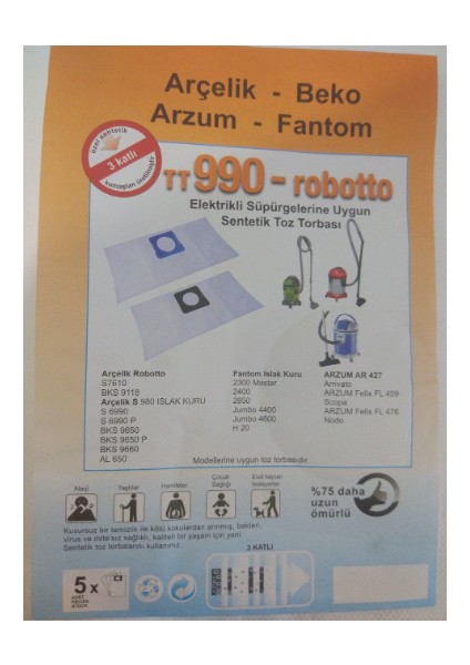 Elektrikli Süpürge Toz Torbası Arçelik S 6990 fırsatları