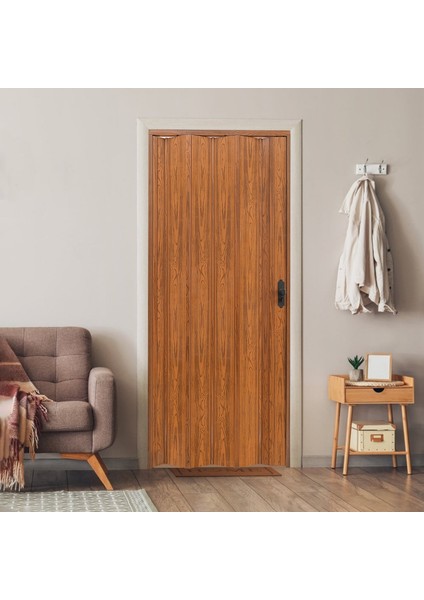102 x 215 Ceviz Renk Camsız Pvc Akordiyon Kapı - Frnakmodel-1-15