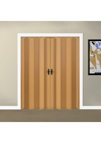 170 x 215 Meşe Renk Camsız Çift Açılım Pvc Akordiyon Kapı - Frnakmodel-1-149