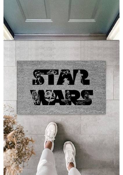 Modern Dijital Baskı - Gri Star Wars Paspas- 45X70CM Kapı Önü Paspası