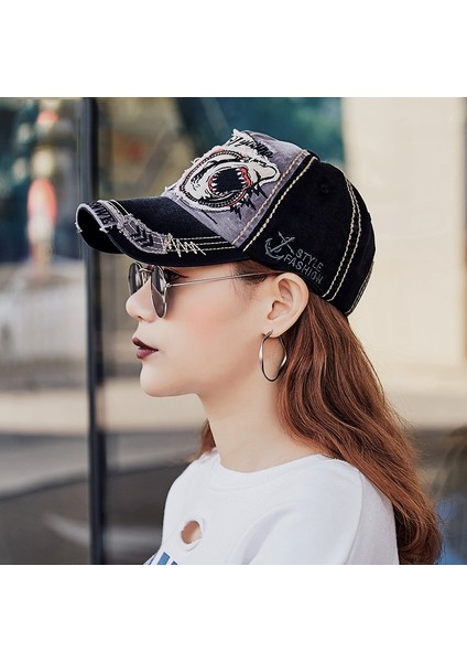 13948 Köpekbalığı Deseni Yıkanabilir Beyzbol Kapı Ilkbahar ve Sonbahar Güneş Şapkası Koyu Gri (Yurt Dışından) modelleri