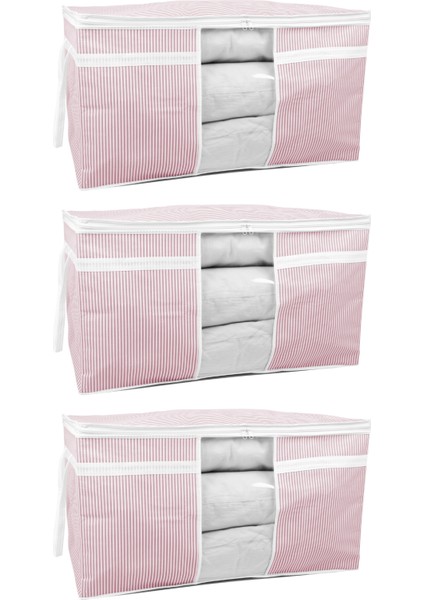 3 Adet - Pencereli Yastık Yorgan Hurcu 75 x 40 x 40 cm - Pembe