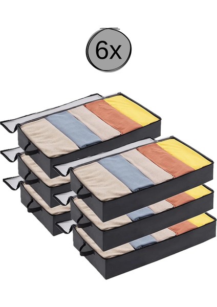 6 Adet - Antrasit Yatak Altı Baza Hurcu Fermuarlı Saklama Çantası 80 x 20 x 50 cm