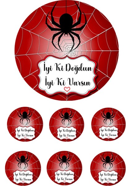 Yenilebilir Pasta Resmi Örümcek Modeli Pirinç Kağıdından 6-8-10 Kişilik Pastaya Uygun 16 cm